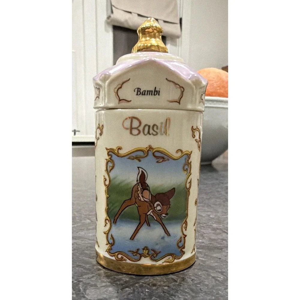 Lenox Walt Disney Spice Jar Collection Bambi Basil Porcelain Jar w/ Lid 7in